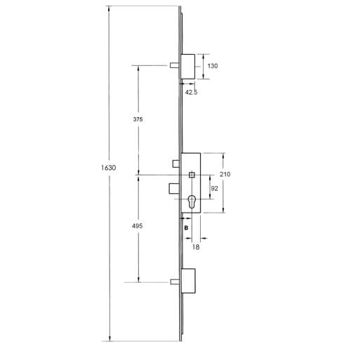 Latch Deadbolt 2 Pins Lift Lever Multipoint Door Lock - Shootbolt Compatible (top pin to spindle = 375mm)