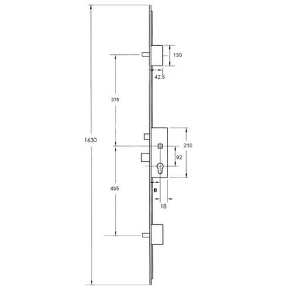 Latch Deadbolt 2 Pins Lift Lever Multipoint Door Lock - Shootbolt Compatible (top pin to spindle = 375mm)
