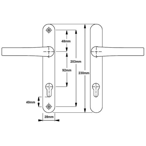 Lever UPVC Multipoint Door Handles - 92mm PZ Unsprung 203mm Screw Centres