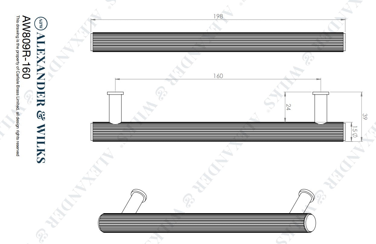 Crispin Reeded T-bar Cupboard Pull Handle