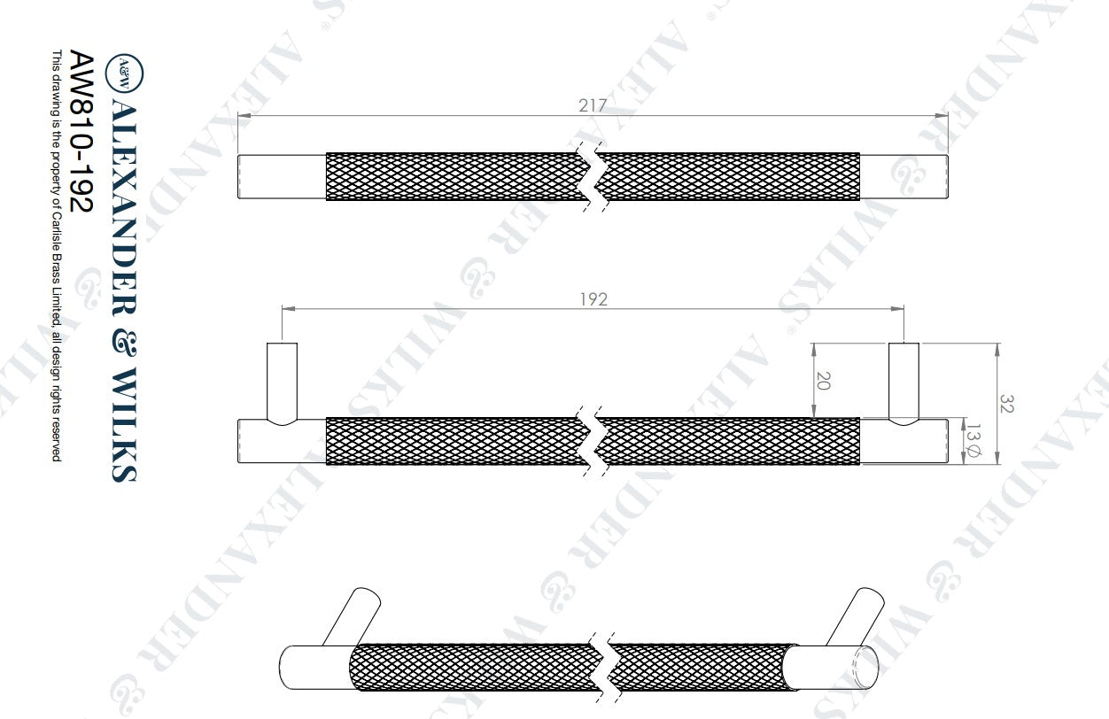 Brunel Knurled T-Bar Cupboard Pull Handle