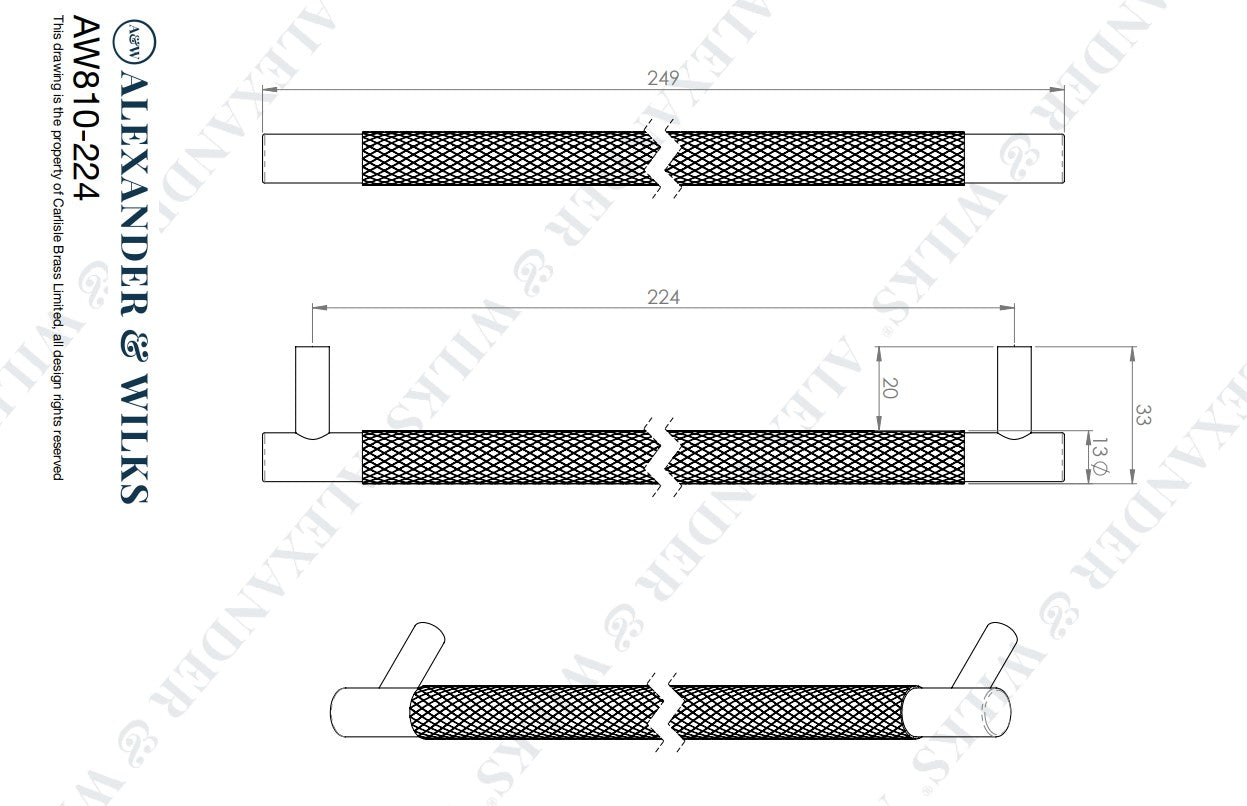 Brunel Knurled T-Bar Cupboard Pull Handle
