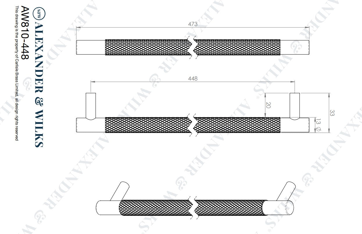 Brunel Knurled T-Bar Cupboard Pull Handle