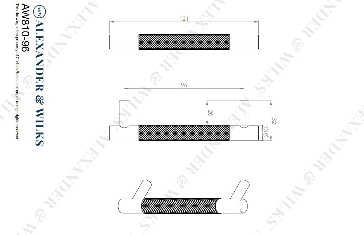 Brunel Knurled T-Bar Cupboard Pull Handle