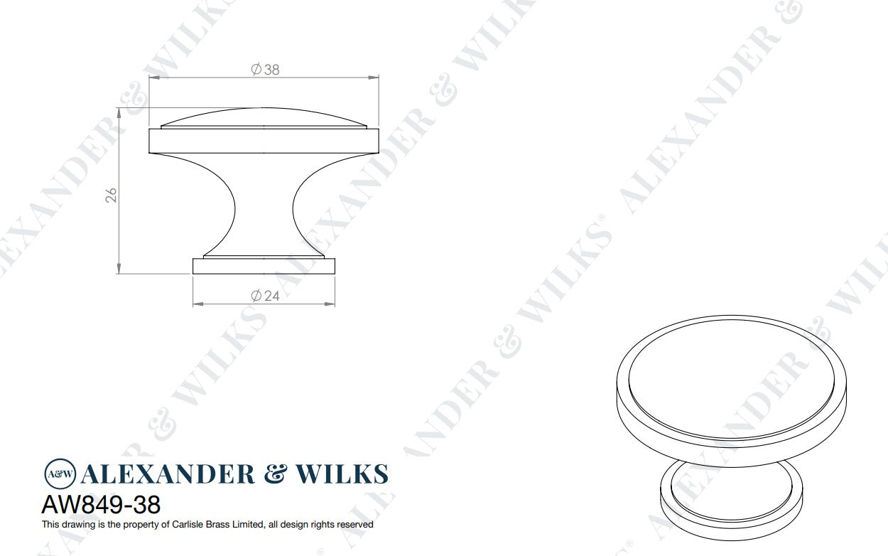Cambridge Round Cupboard Knob 38mm Dia.