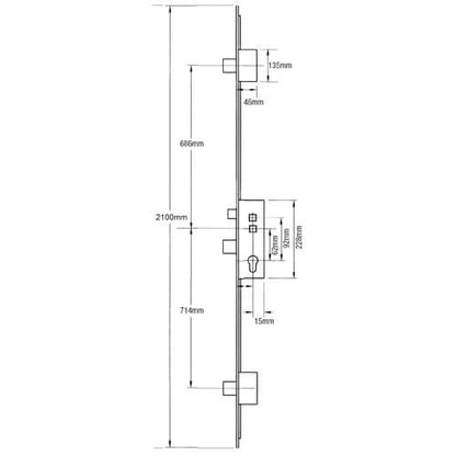 Crimebeater Latch 3 Deadbolts Flat 44mm White Faceplate Double Spindle Multipoint Door Lock