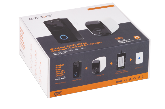 DB701 Wireless Doorbell & Chime Kit With 1 x White CAM200A Camera, Battery Charger And Rechargeable Batteries
