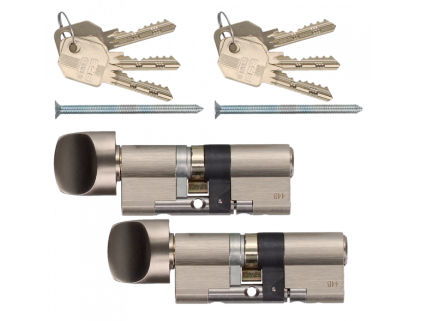 EPSnp Keyed Alike Pair KDZ Key & Turn Euro Cylinder 6 Keys TS007 3* Nickel Plated