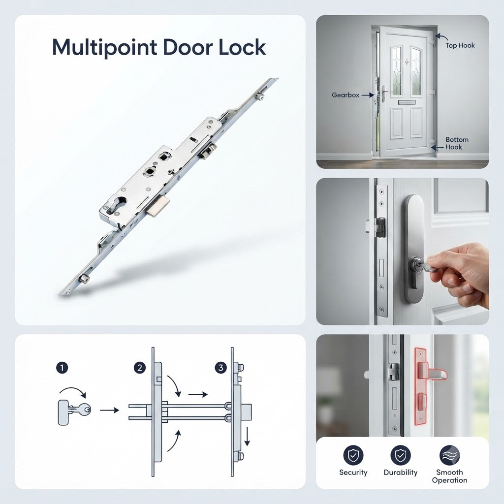 Latch Deadbolt 4 Rollers Double Spindle Multipoint Door Lock