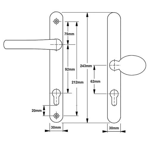 Balmoral Lever Moveable Pad UPVC Multipoint Door Handles - 92mm/62mm PZ Sprung 212mm Screw Centres