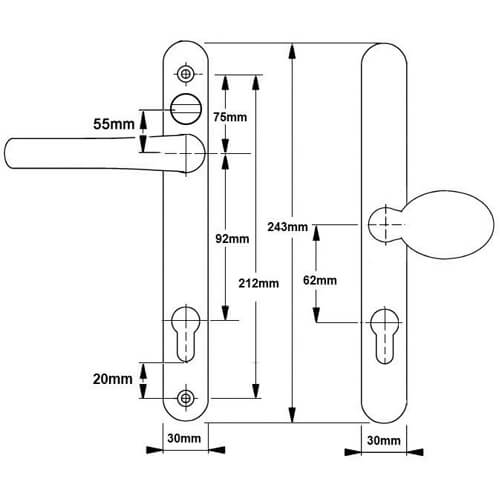 Balmoral Lever Moveable Pad UPVC Multipoint Door Handles - with Snib 92mm/62mm Sprung 212mm Screw Centres