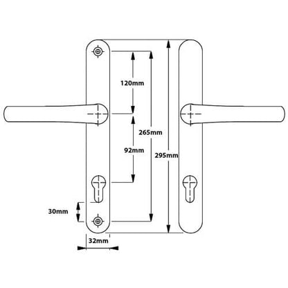 Universal Lever Lever UPVC Multipoint Door Handles - 92mm PZ Sprung 265mm Screw Centres