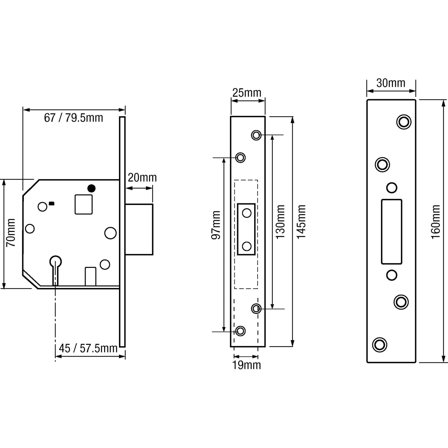 2134E British Standard 5 Lever Mortice Deadlock