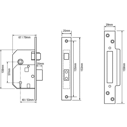 3K74E British Standard 5 Lever Mortice Sashlock