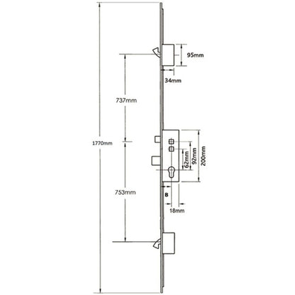 Latch Deadbolt 2 Hooks Double Spindle Multipoint Door Lock