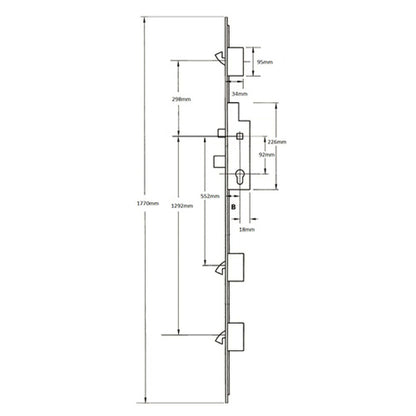 Latch Deadbolt 3 Hooks Key Wind Multipoint Door Lock