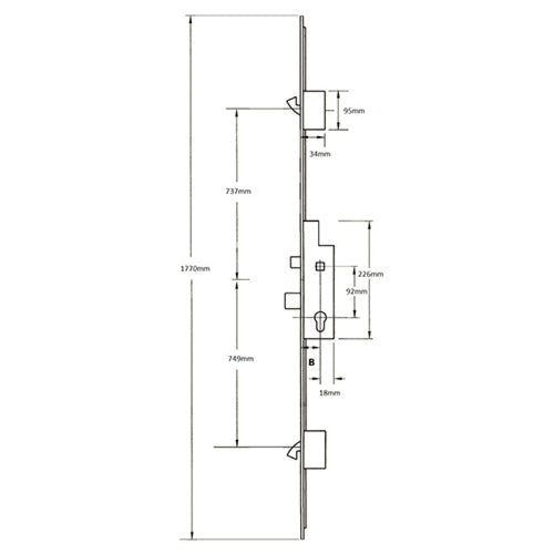 Latch Deadbolt 2 Hooks Key Wind Multipoint Door Lock
