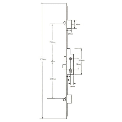 Latch Deadbolt 2 Hooks Key Wind Multipoint Door Lock