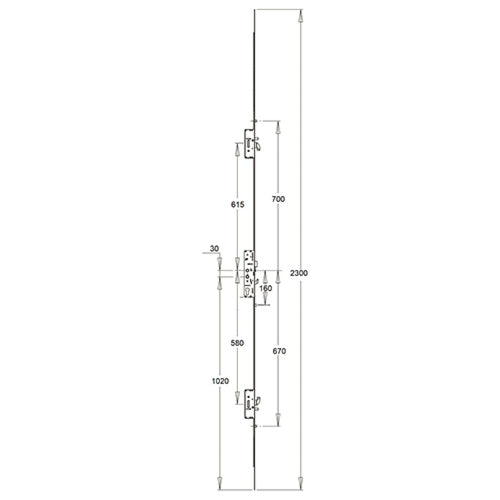 Latch 3 Hooks 2 Anti Lift Pins 3 Rollers Multipoint Door Lock - Option 2 (top hook to spindle = 615mm)