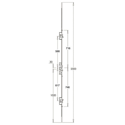 Latch 3 Hooks 2 Anti Lift Pins 3 Rollers Multipoint Door Lock - Option 1 (top hook to spindle = 588mm)