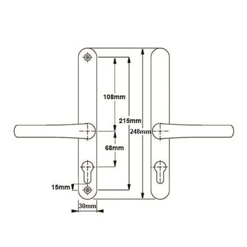 Lever UPVC Multipoint Door Handles - Without Snib 68mm PZ Sprung 215mm Screw Centres