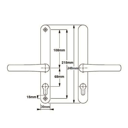 Lever UPVC Multipoint Door Handles - Without Snib 68mm PZ Sprung 215mm Screw Centres