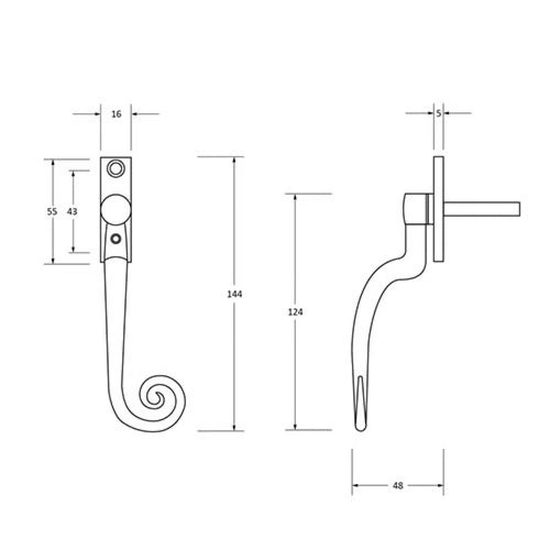 Monkeytail Offset Non-Locking Espag Window Handles (Spindle Length 40mm)