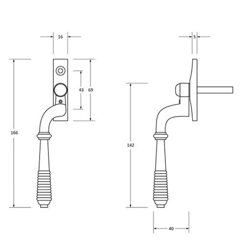 Reeded Offset Non-Locking Espag Window Handles (LEAD TIME: 2-3 DAYS)