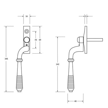 Reeded Offset Non-Locking Espag Window Handles (LEAD TIME: 2-3 DAYS)