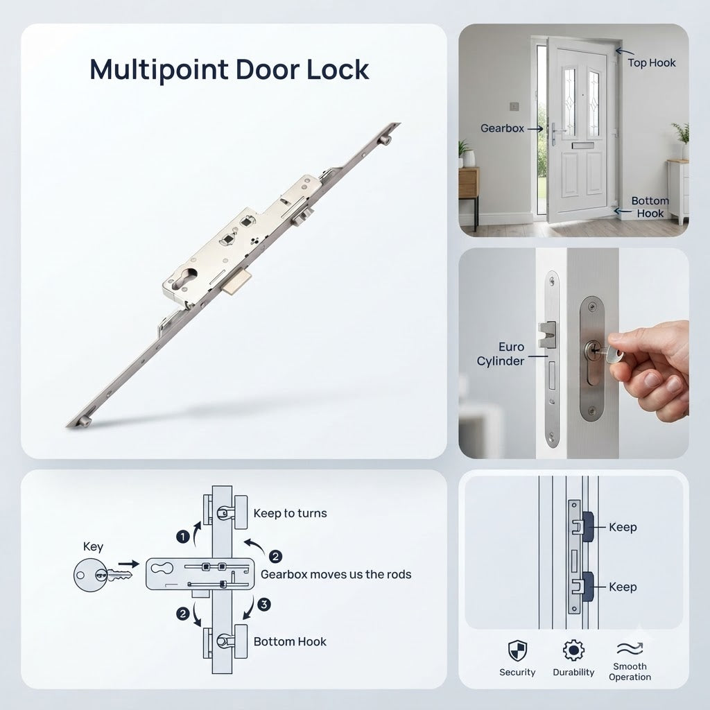 Latch Deadbolt 4 Rollers Lift Lever Multipoint Door Lock