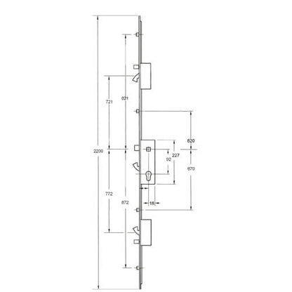 XL Latch 3 Hooks 2 Anti-Lift Pins 4 Rollers Multipoint Door Lock (top hook to spindle = 721mm)