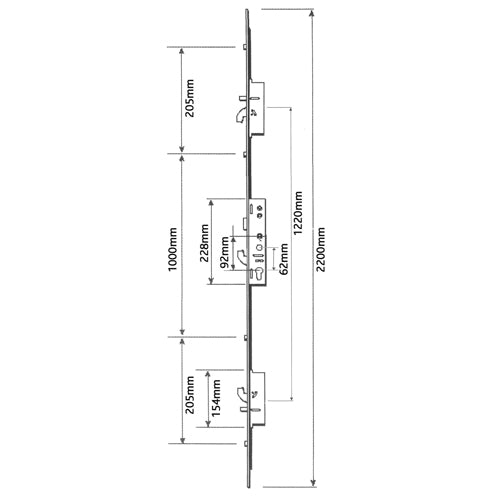 XL Latch 3 Hooks 2 Anti-Lift Pins 4 Rollers Multipoint Door Lock (top hook to spindle = 630mm)
