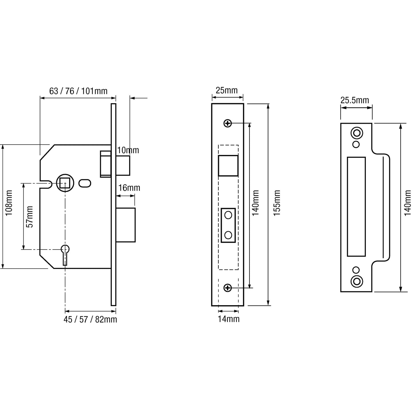 G5000 Non British Standard 5 Lever Mortice Sashlock