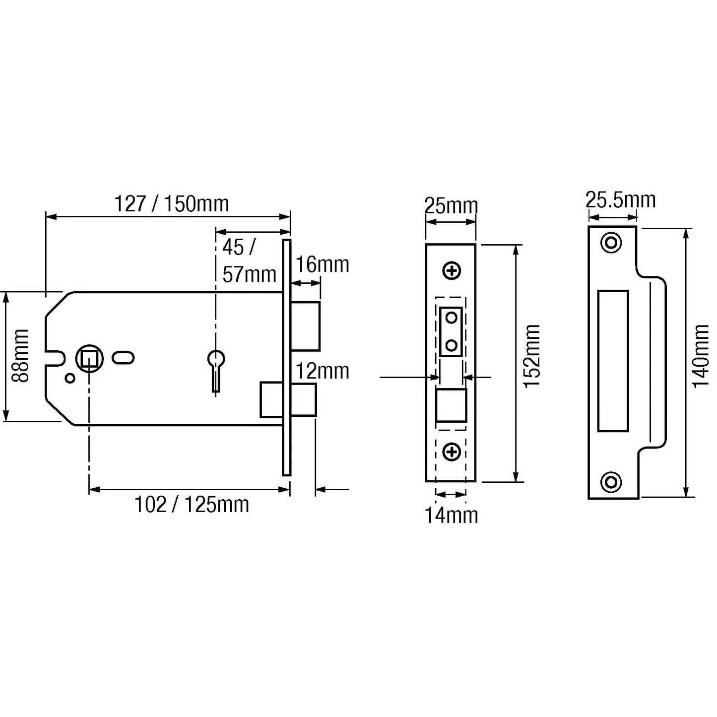 G5011/G5012 Horizontal Non British Standard 5 Lever Mortice Sashlock