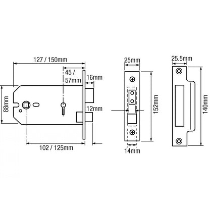 G5011/G5012 Horizontal Non British Standard 5 Lever Mortice Sashlock