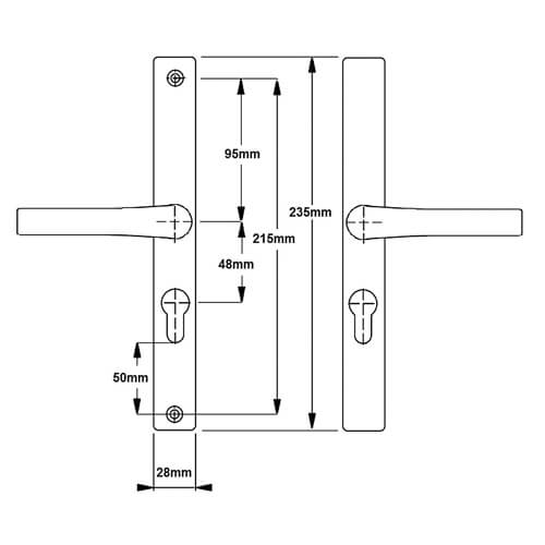 London Lever Lever UPVC Multipoint Door Handles - 48mm PZ Sprung 215mm Screw Centres