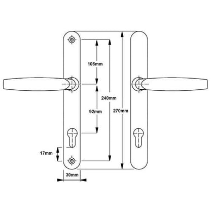 Lever UPVC Multipoint Door Handles - 92mm PZ Sprung 240mm Screw Centres