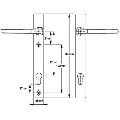 London Lever Lever UPVC Multipoint Door Handles - 92mm PZ Unsprung 122mm Screw Centres