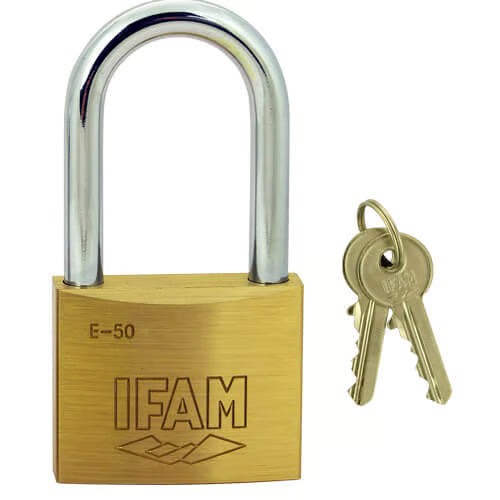 E Series 50mm Long Shackle Brass Padlock