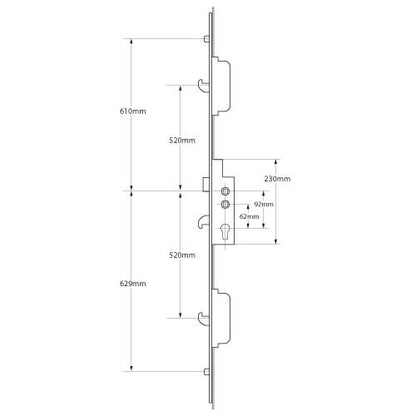 Latch 3 Hook 2 Roller Double Spindle Multipoint Door Lock (top hook to spindle = 710mm)