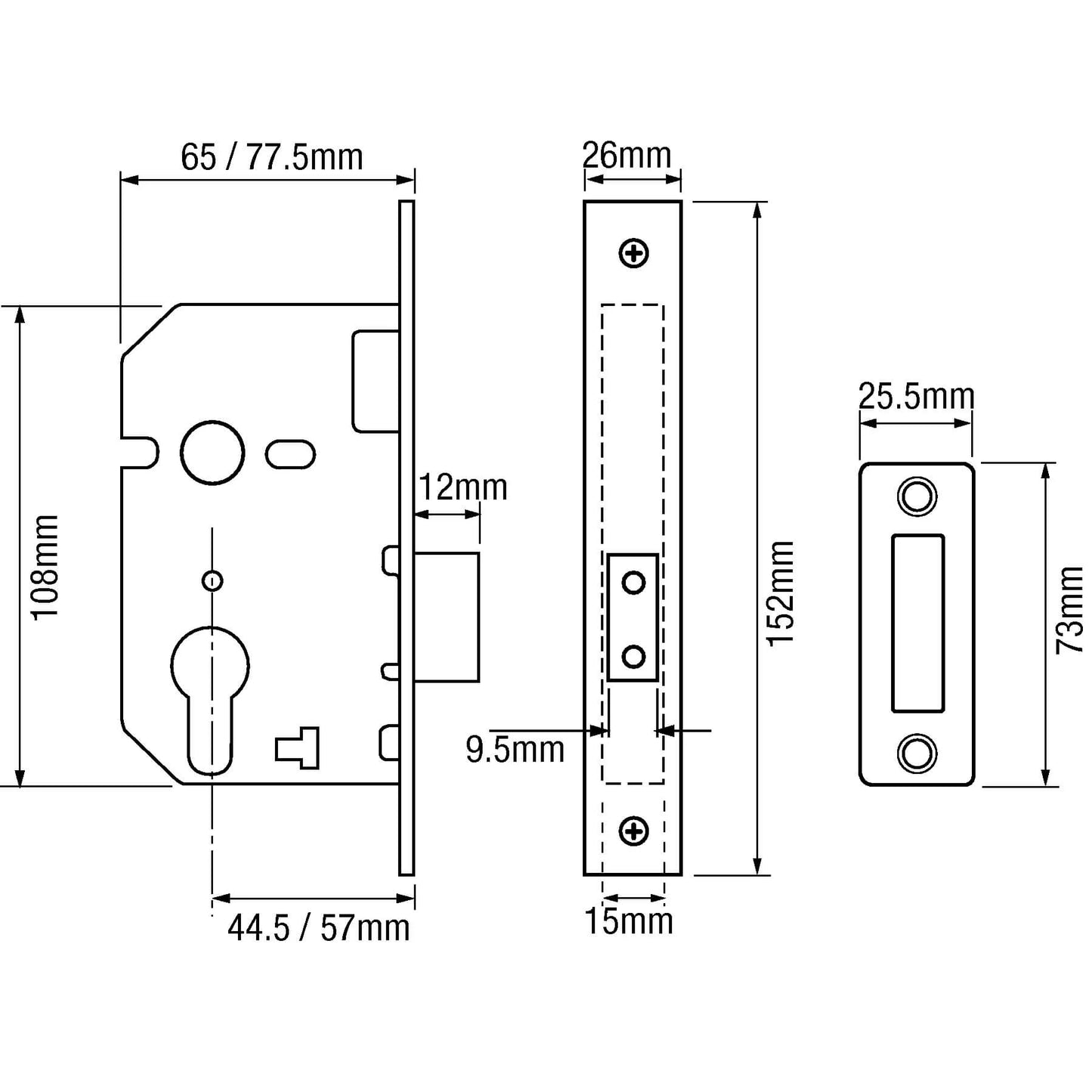 L2149 Upright Euro Mortice Deadlock