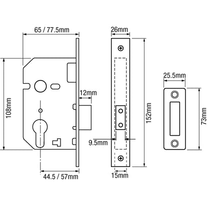 L2149 Upright Euro Mortice Deadlock