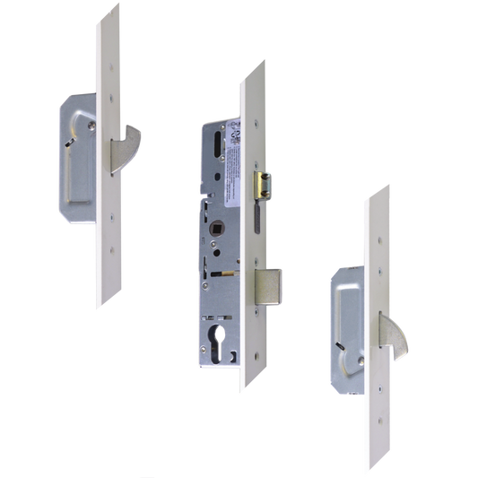 Trimlock Lever Operated Latch & Deadbolt Split Spindle With 2 Hooks & 44mm White Faceplate