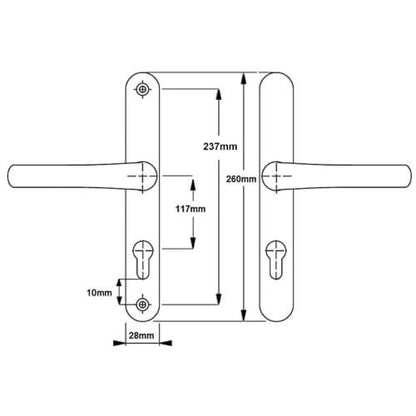 Lever UPVC Multipoint Door Handles - 117mm PZ Sprung 237mm Screw Centres