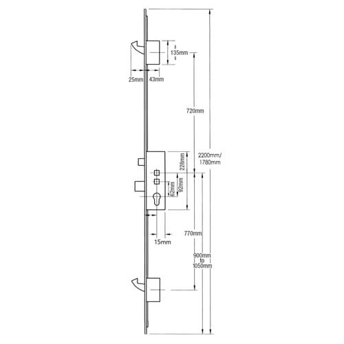 Latch Deadbolt 2 Hooks Lift Lever or Double Spindle Multipoint Door Lock