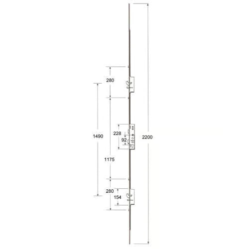 Latch Deadbolt 2 Hooks 2 Anti Lift Pins 4 Rollers Lift Lever or Double Spindle Multipoint Door Lock - Option 2 (top hook to spindle = 621mm)