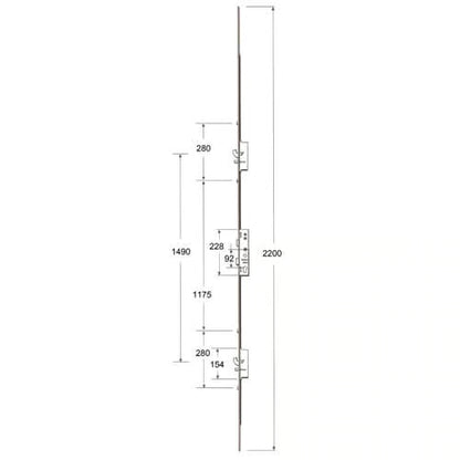 Latch Deadbolt 2 Hooks 2 Anti Lift Pins 4 Rollers Lift Lever or Double Spindle Multipoint Door Lock - Option 2 (top hook to spindle = 621mm)