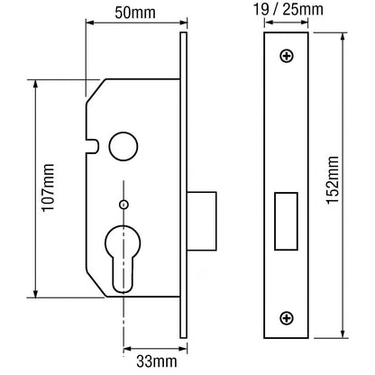 M4 Upright Euro 2" Mortice Deadlock