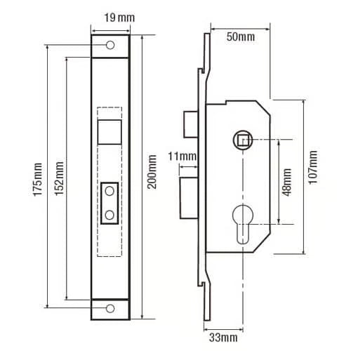 M5 Euro 2" Mortice Sashlock FP19 Cranked