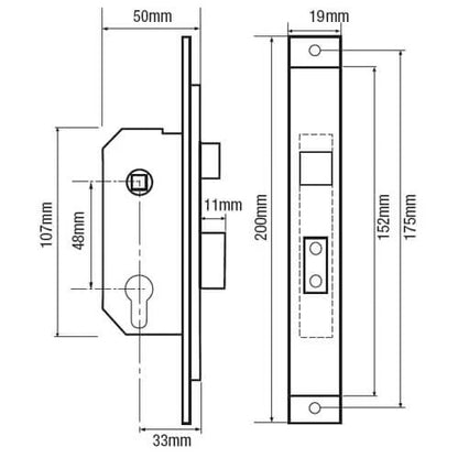 M5 Euro 2" Mortice Sashlock FP19 Extended